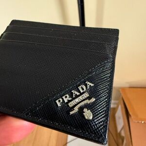 Prada Nylon / Leather Card Holder color Black